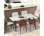 Oikiture 6x Dining Chairs Retro Faux Leather Solid Beech Wood Metal Legs White