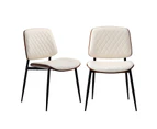 Oikiture 6x Dining Chairs Retro Faux Leather Solid Beech Wood Metal Legs White