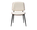 Oikiture 6x Dining Chairs Retro Faux Leather Solid Beech Wood Metal Legs White