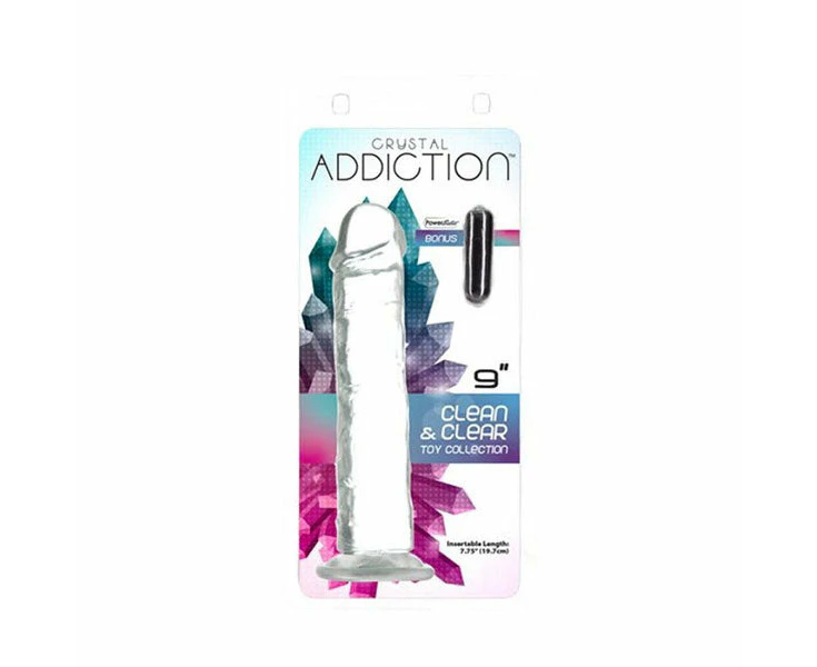 Addiction Crystal 9 Vertical Dong Clear Tpe W- Bullet "