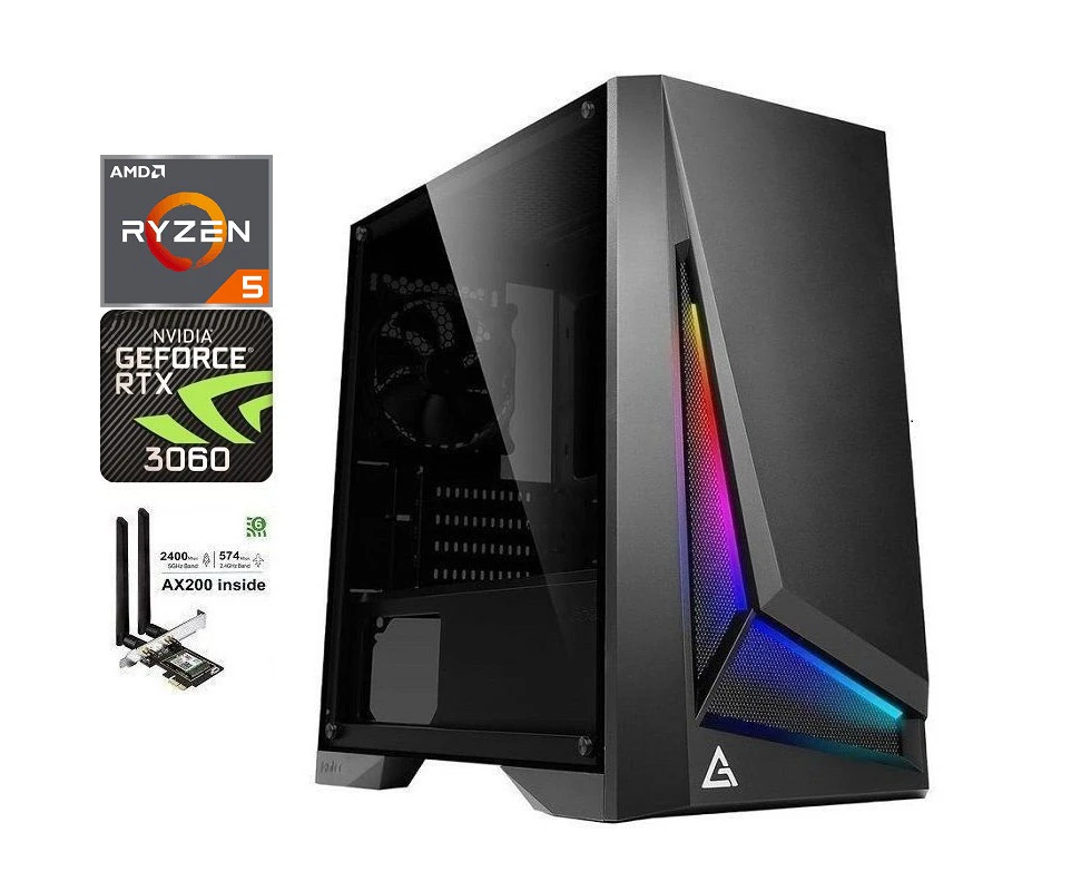 ATG 5500-16G1S2H-3060-WO RTX 3060 ARGB Desktop Gaming PC, AMD Ryzen 5 CPU, 16GB RAM/1TB SSD/2TB HDD/W11H