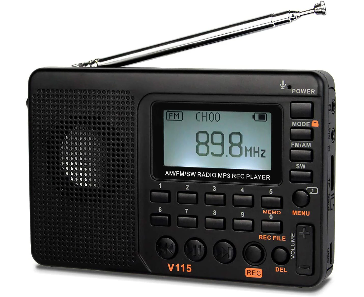 Digital Radio, Rechargeable Radio Supports Recording, and TF Card (Black)