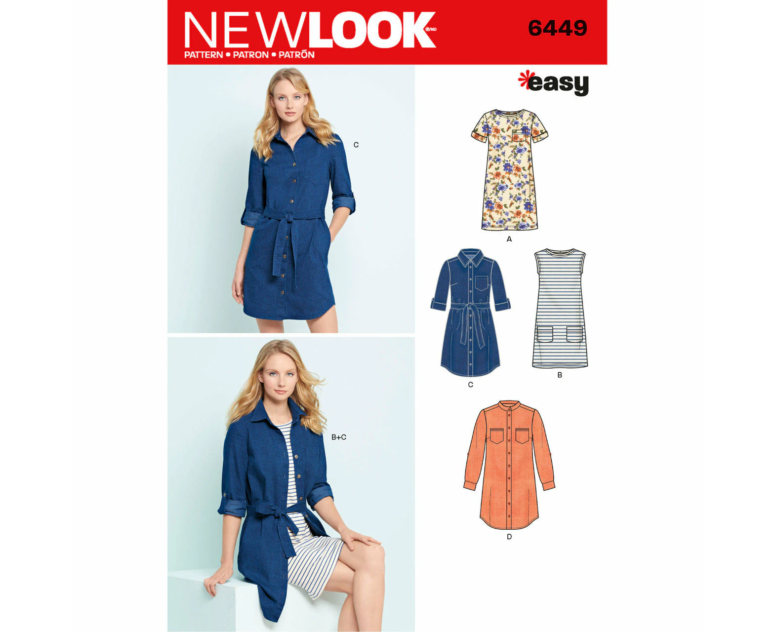 New Look Sewing Pattern 6449 Misses' Easy Shirt Dress and Knit Dress