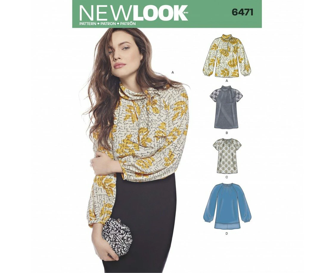 New Look Sewing Pattern 6471 N6471 Misses' Blouses and Tunic with Neckline Variations