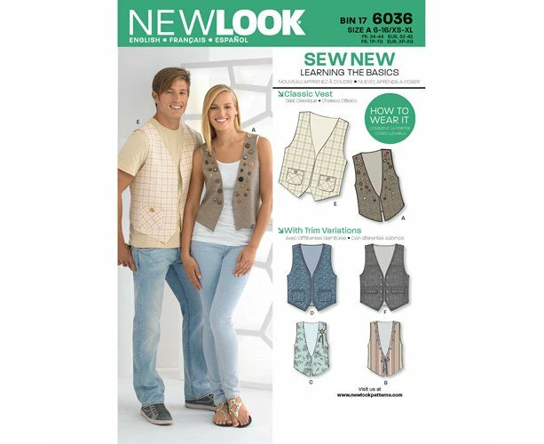 New Look Sewing Pattern 6036 N6036 Misses' & Men's Vests