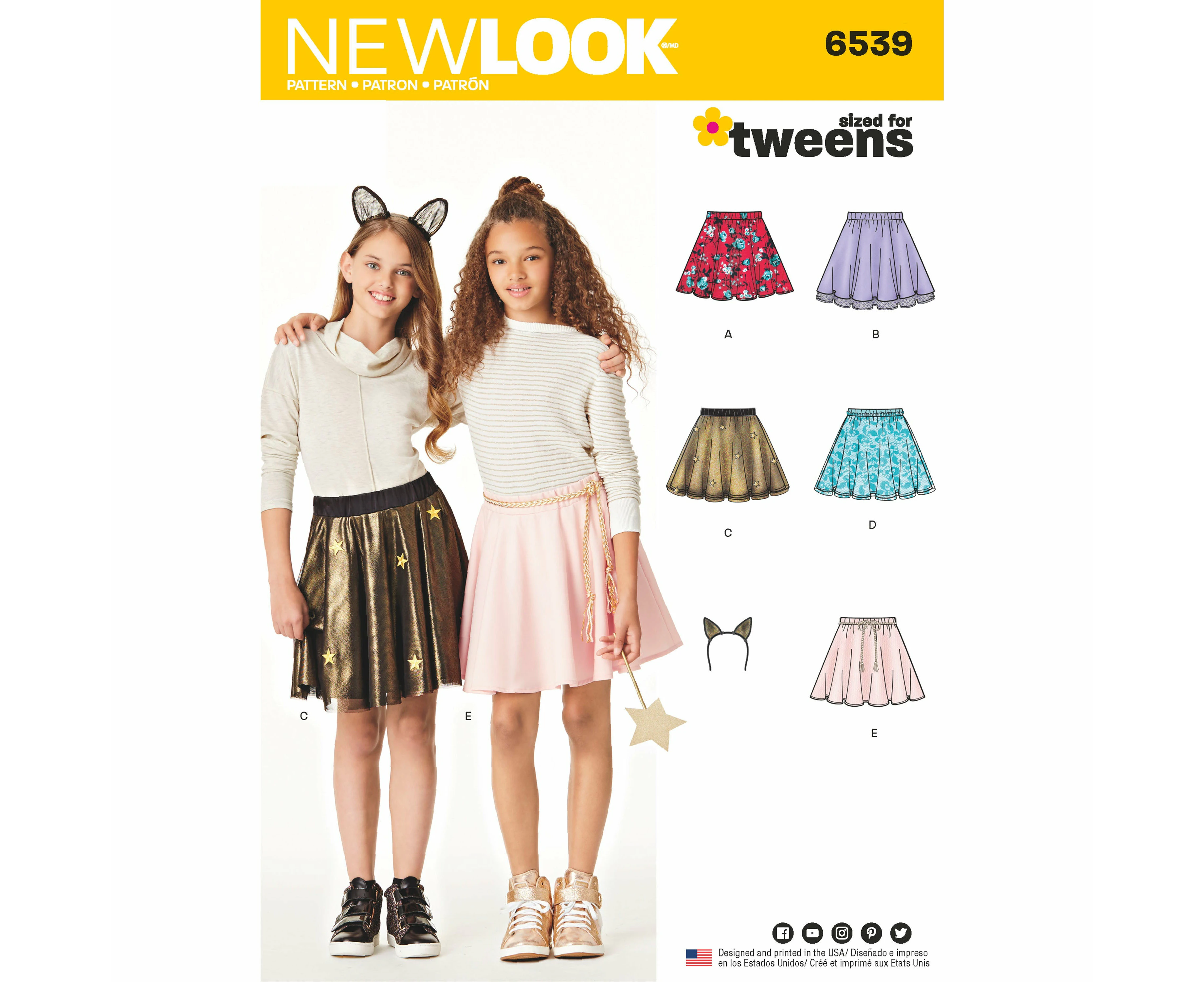 New Look Pattern 6539 Tween Skirts with Ears Headband