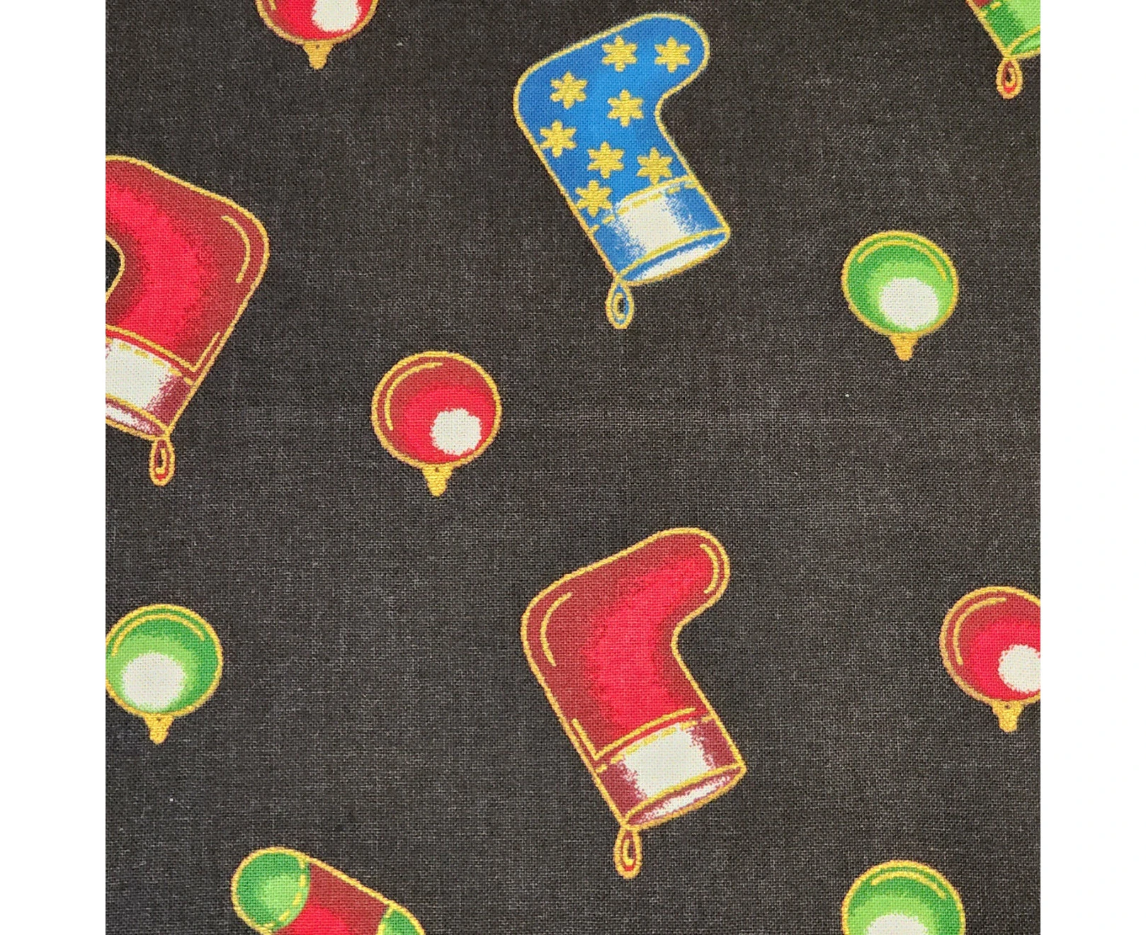 Christmas Stockings and Baubles - Cotton Poplin Fabric - 112cm wide - Black