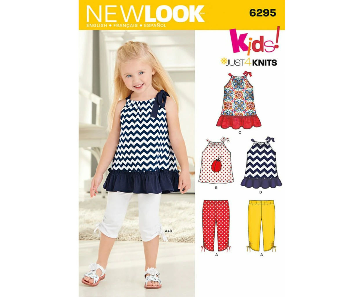 New Look Sewing Pattern 6295 N6295 Toddlers’ Knit Capri Leggings and Dress, Tunic and Top