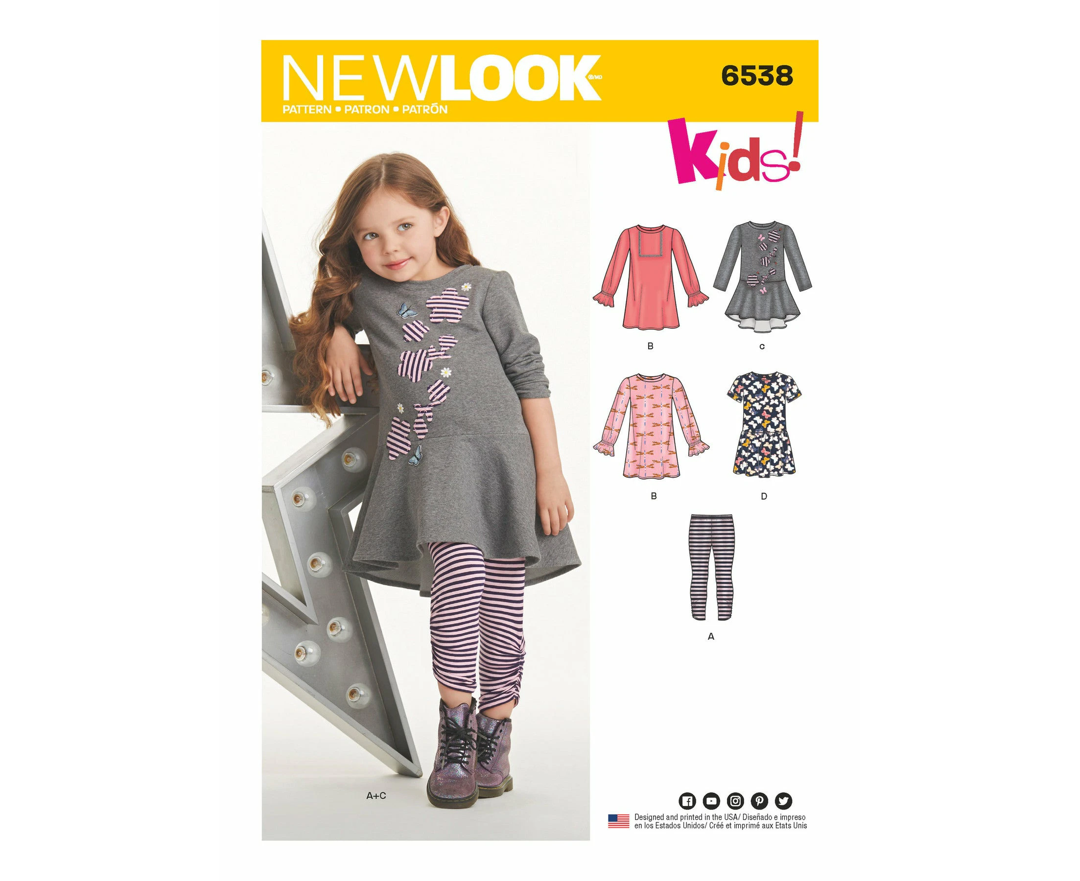 New Look Sewing Pattern 6538 N6538 Child's Knit Leggings and Dresses