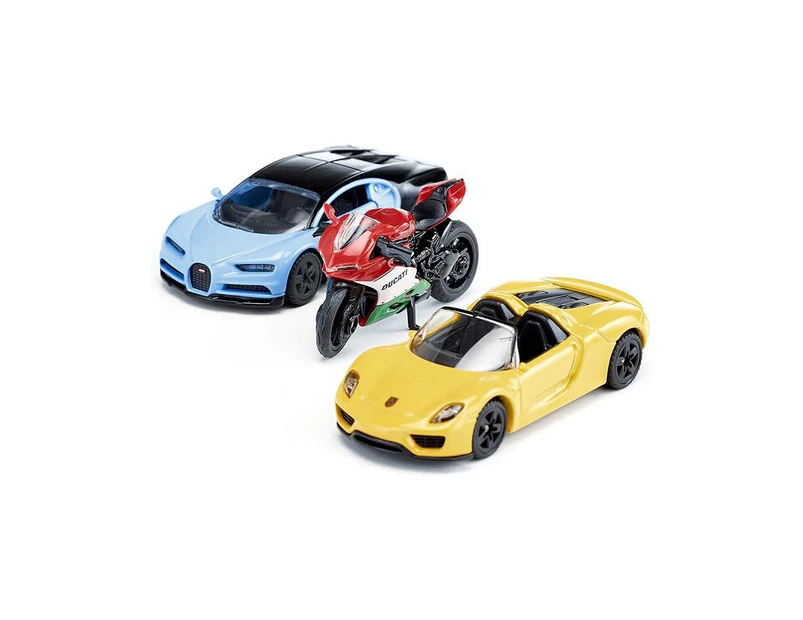 3pc Diecast Siku Sports Cars & Motorbike Kids/Children Vehicle Play Toy Set 3y+