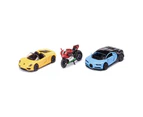 3pc Diecast Siku Sports Cars & Motorbike Kids/Children Vehicle Play Toy Set 3y+