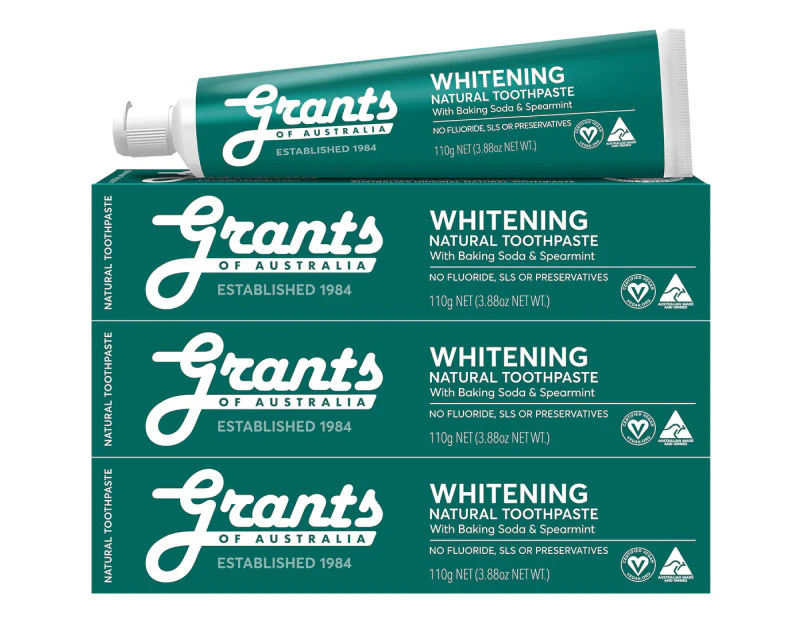 3 x Grants Whitening Natural Toothpaste Spearmint 110g