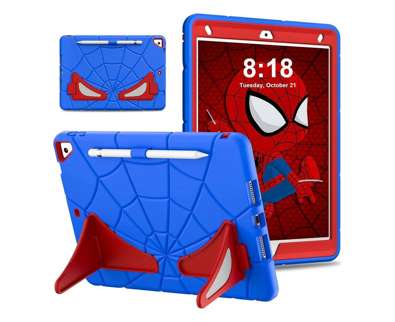 Case for iPad 10.2 Inch 2021 2020 2019, 9th/8th/7th Generation, Heavy Duty Shockproof Rugged Protective Cover with pencil holder, Kickstand blue and red