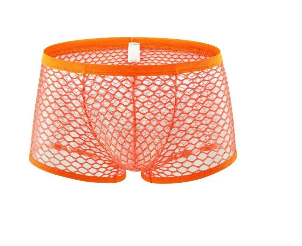 Men's  Mesh Underwear Briefs Mens Transparent Orange Boxers