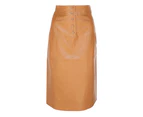 Glossy Brown Vegan Leather Pencil Skirt