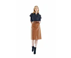 Glossy Brown Vegan Leather Pencil Skirt