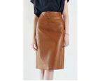 Glossy Brown Vegan Leather Pencil Skirt