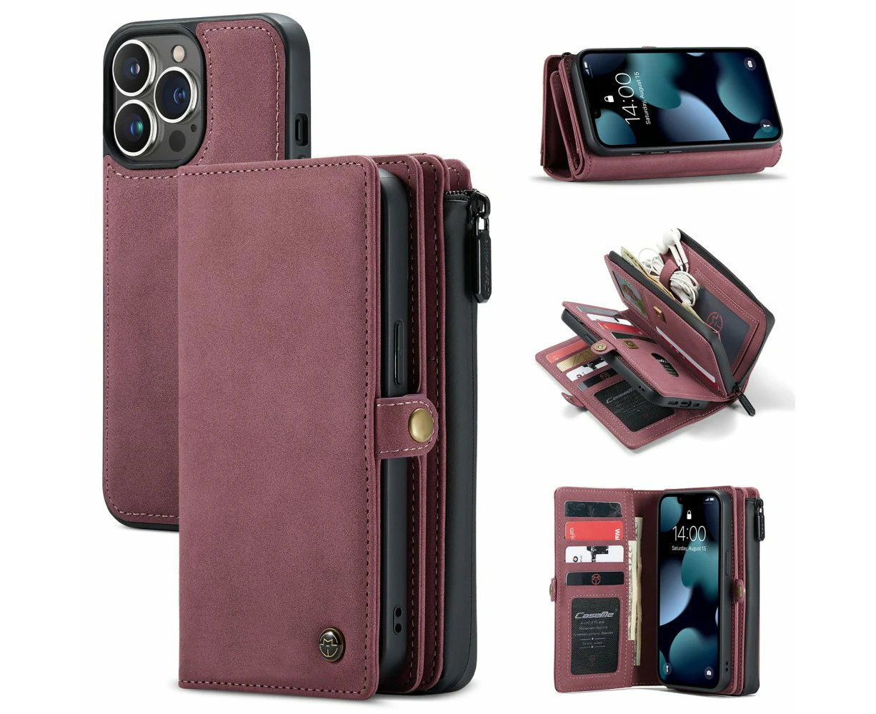 For iPhone 13 Pro Case, Wallet PU Leather Detachable Flip Cover, Red