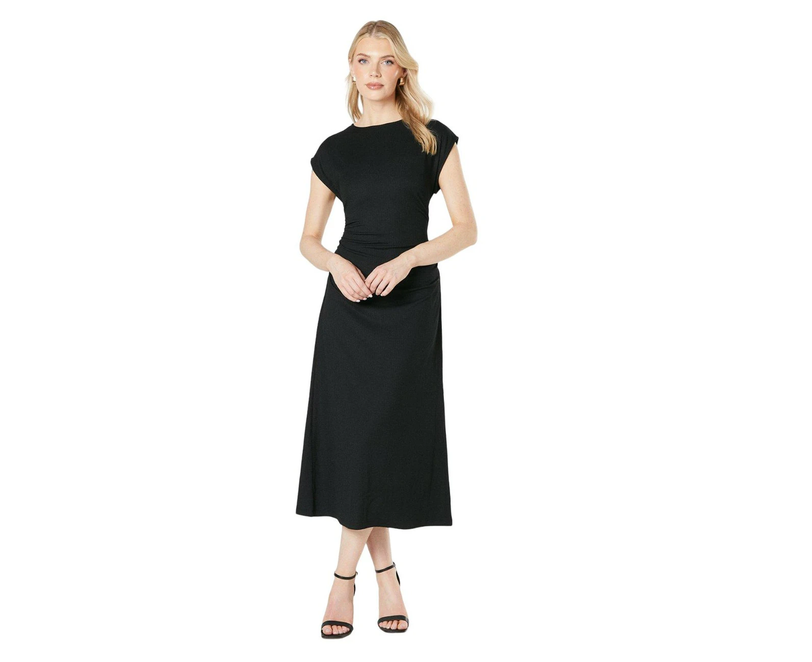 Principles Womens Textured Jersey Ruched Midi Dress (Black) - DH7417