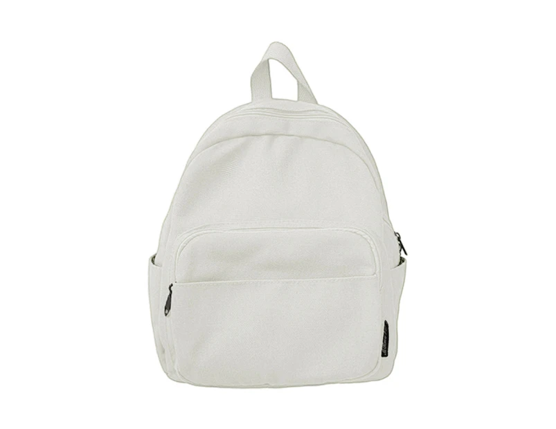 Japanese Canvas Backpack for Teen Women Men School Bag Solid Female Bookbag - Beige