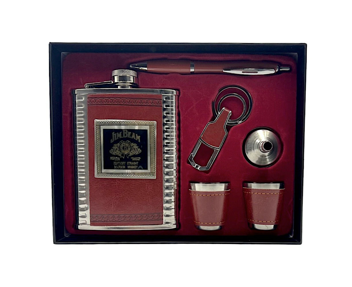 Jack Daniels Hip Flask, Shot Glass, Opener and Pen Gift Set Stainless Steel 8oz