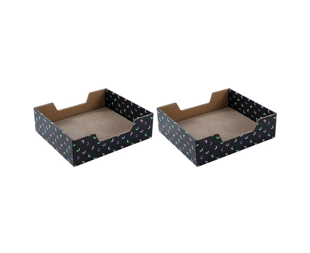 2x Paws & Claws 38cm Cat Scratcher Box/Pet Scratch Cardboard Bed w/ Catnip Black