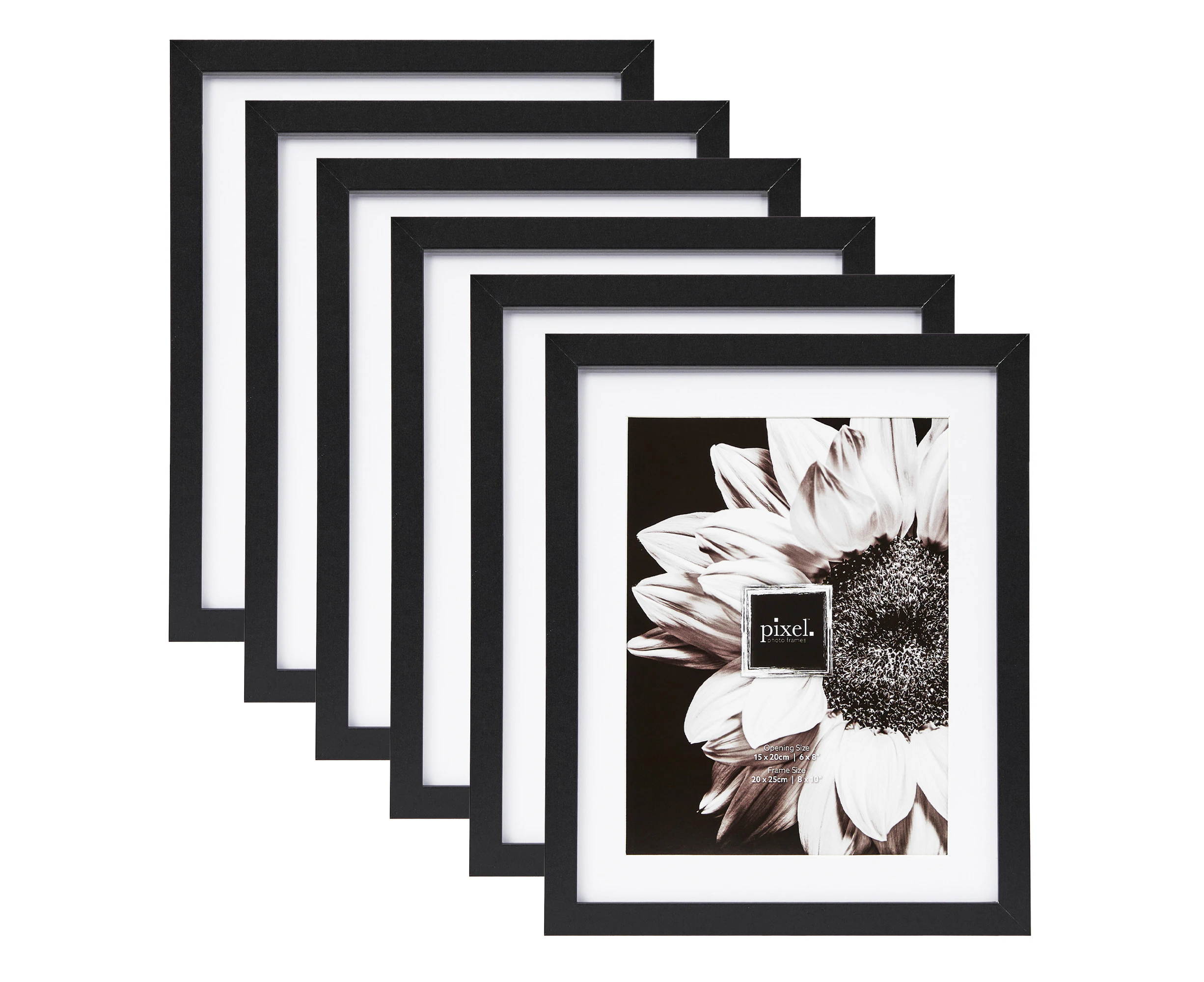 Pixel Set Of 6 8x10" Mat To 6x8" Photo Frames Black