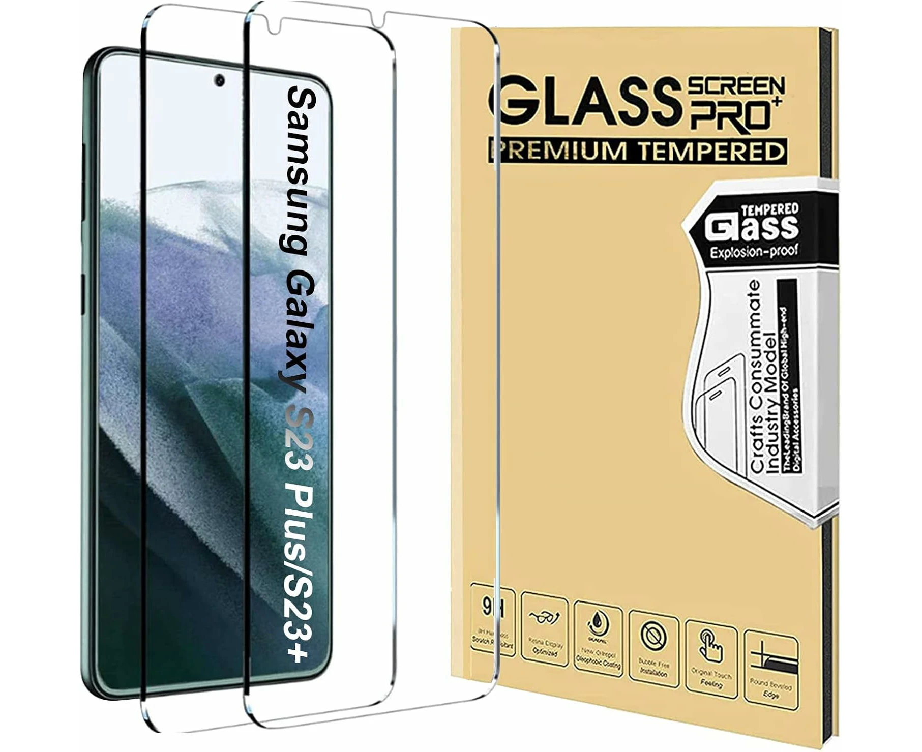 [2 Pack] Screen Protector for Samsung Galaxy S23+/S23 Plus 5G, Samsung Galaxy S23 Plus 5G 6.6-Inch 9H Tempered Glass Scratch-Resistant