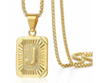 Letter Pendant Necklace Mens Womens Capital Letter Yellow Gold Plated Stainless Steel Box Chain 22inch - J