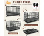 Costway 120CM Foldable Metal Dog Cage Chew-proof Dog Crate Portable Dog Kennel Crate w/Lockable Wheels