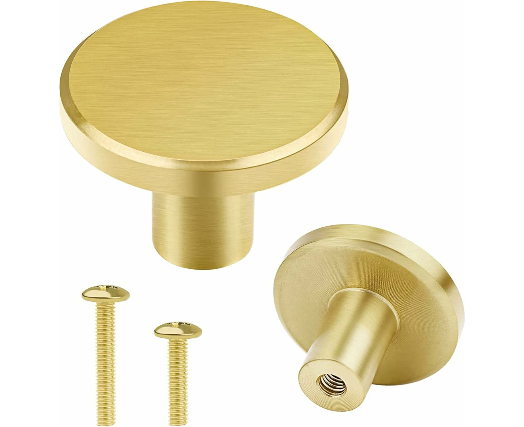 8 Pcs Solid Brass Knobs and Screws - 25-28mm Gold Cabinet Door Knobs & Drawer Pulls – Round Brass Handles for Kitchen Cupboard Dresser Wardrobe 25mm