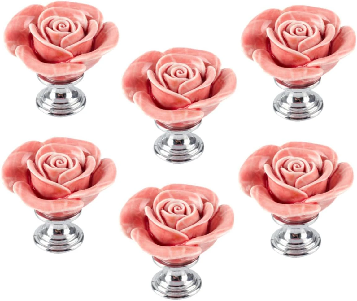 6Pcs Ceramic Handle Floral Cupboard knobs Floral Door knobs Flower Drawer Pull knobs for Closet Door knobs