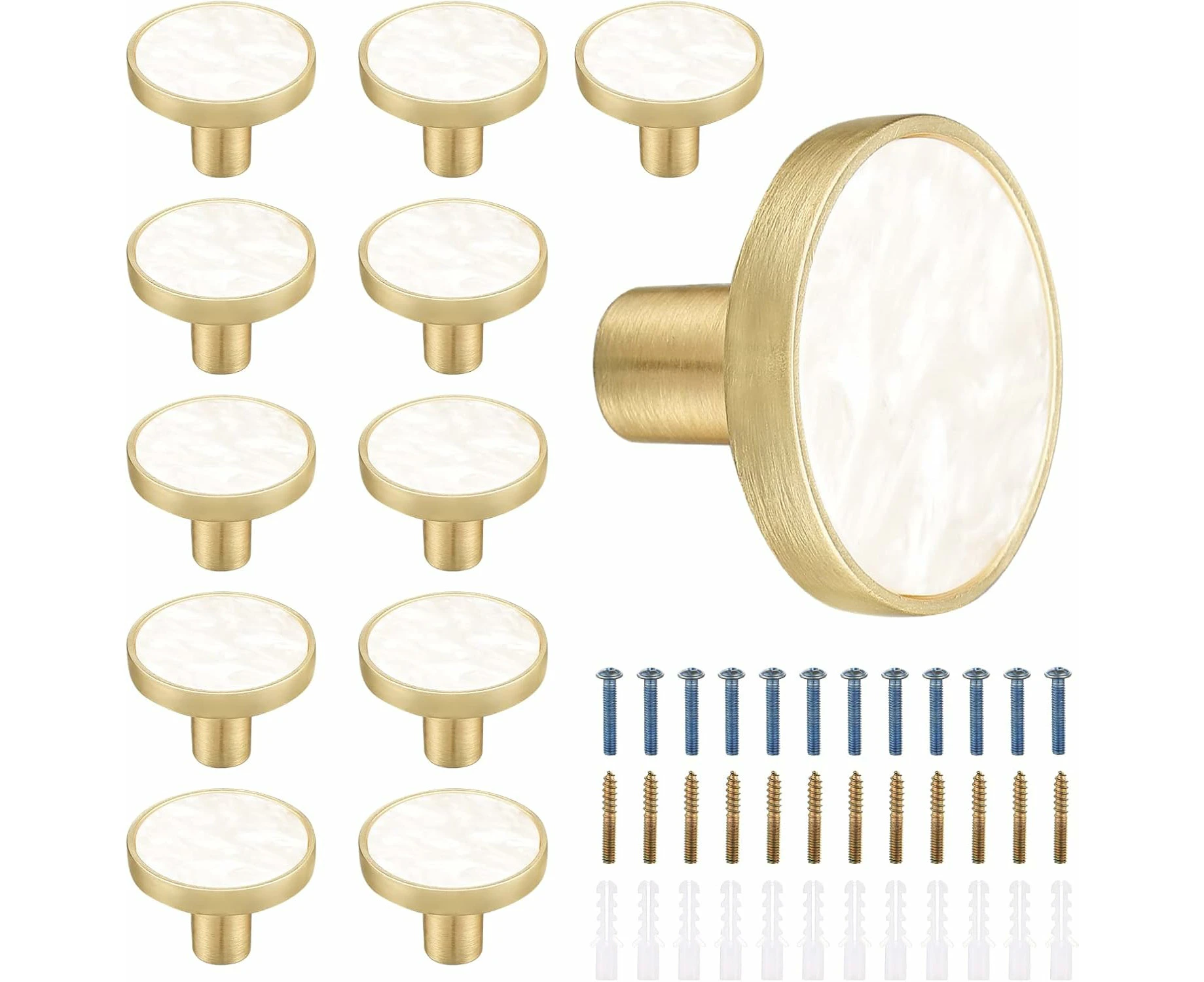 Marble Brass Drawer Knobs 32 mm Cabinet Handle Pulls Shell Brass Gold Cupboard Knobs Dresser Knobs Kitchen Furniture Hardware Wall Hook 12pcs