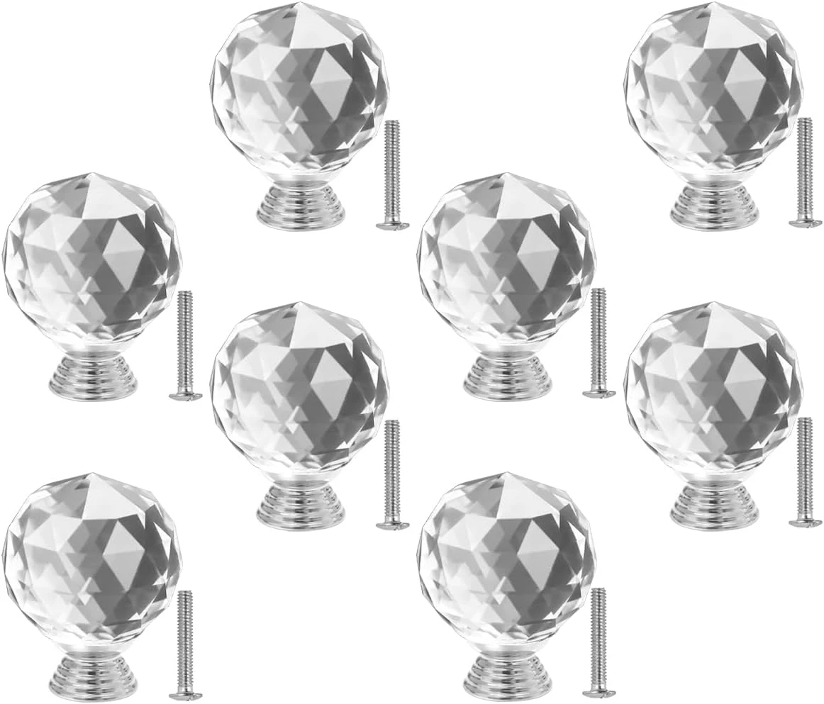 Drawer Crystal Handle, 8 PCS Crystal Glass Cabinet Knobs for Bathroom Cabinet, Dresser, Cupboard (30MM)