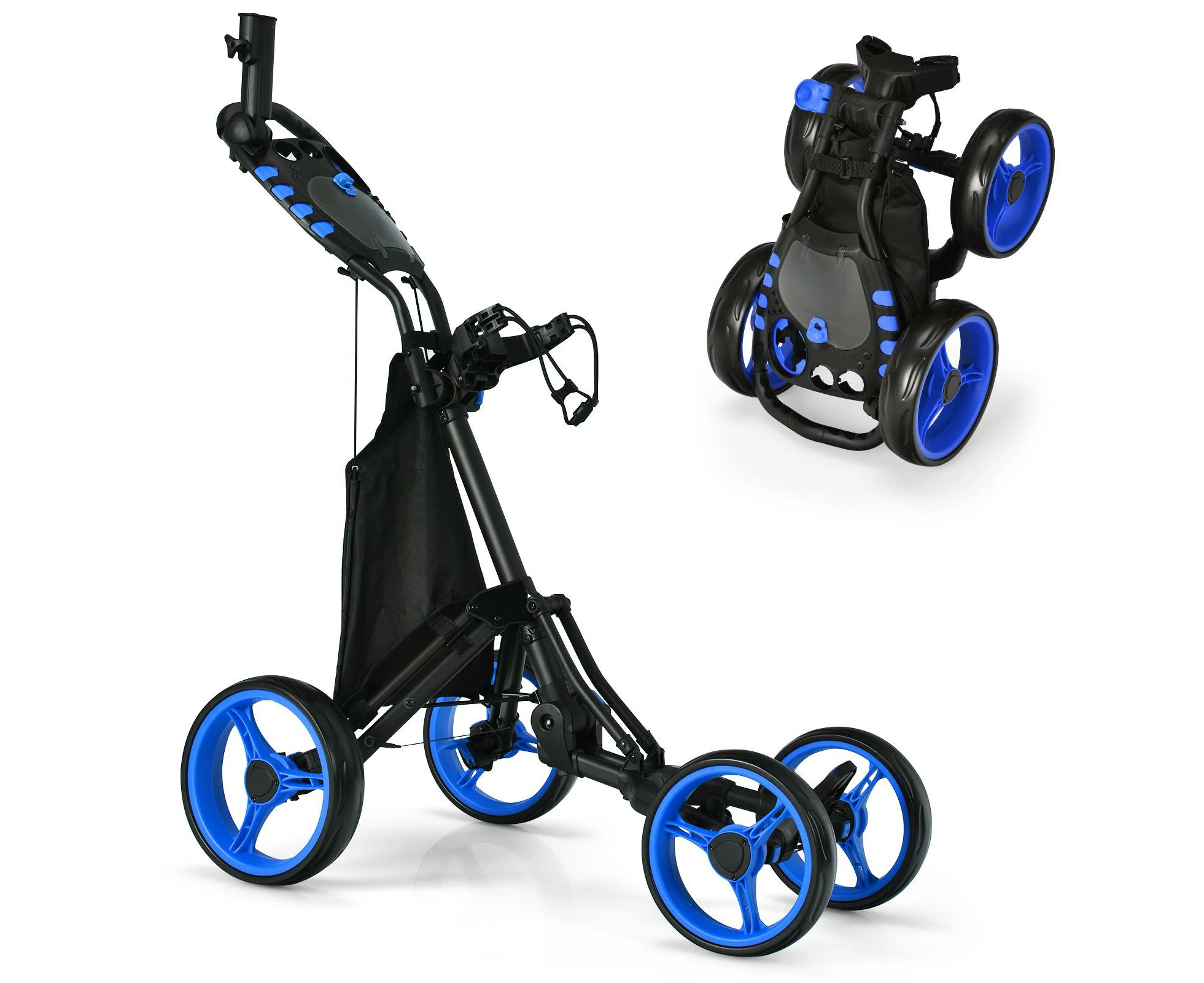 Costway 4 Wheels Golf Push Trolley Foldable Golf Buggy Cart w/Umbrella Holder Blue