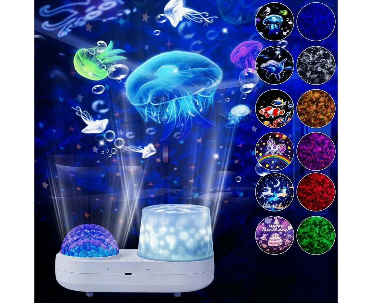 Double-Layer Ocean Projection Light with 6 Set Films & 10 Color Waves 360Bedroom Ambiance Lamp