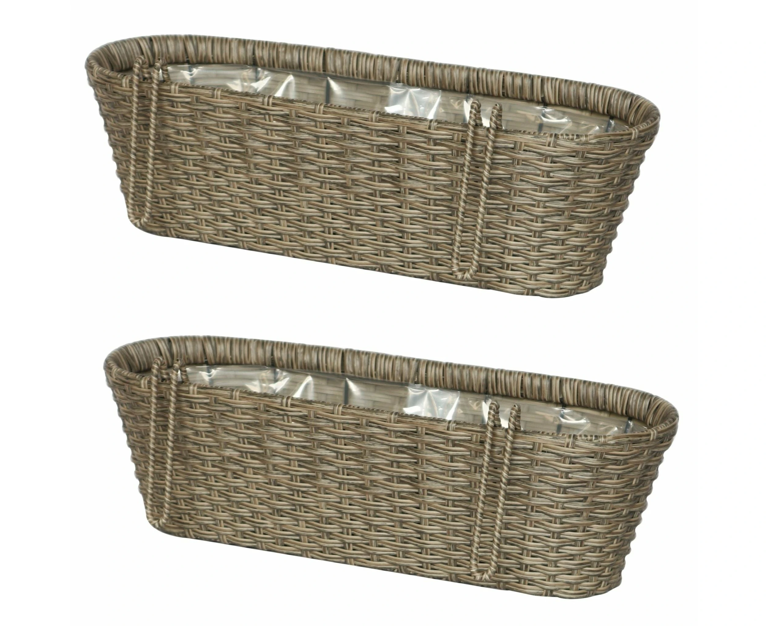 CLAUDE 2 Piece Set Poly Rattan Wicker Hanging Planter Wall Basket - Light Brown