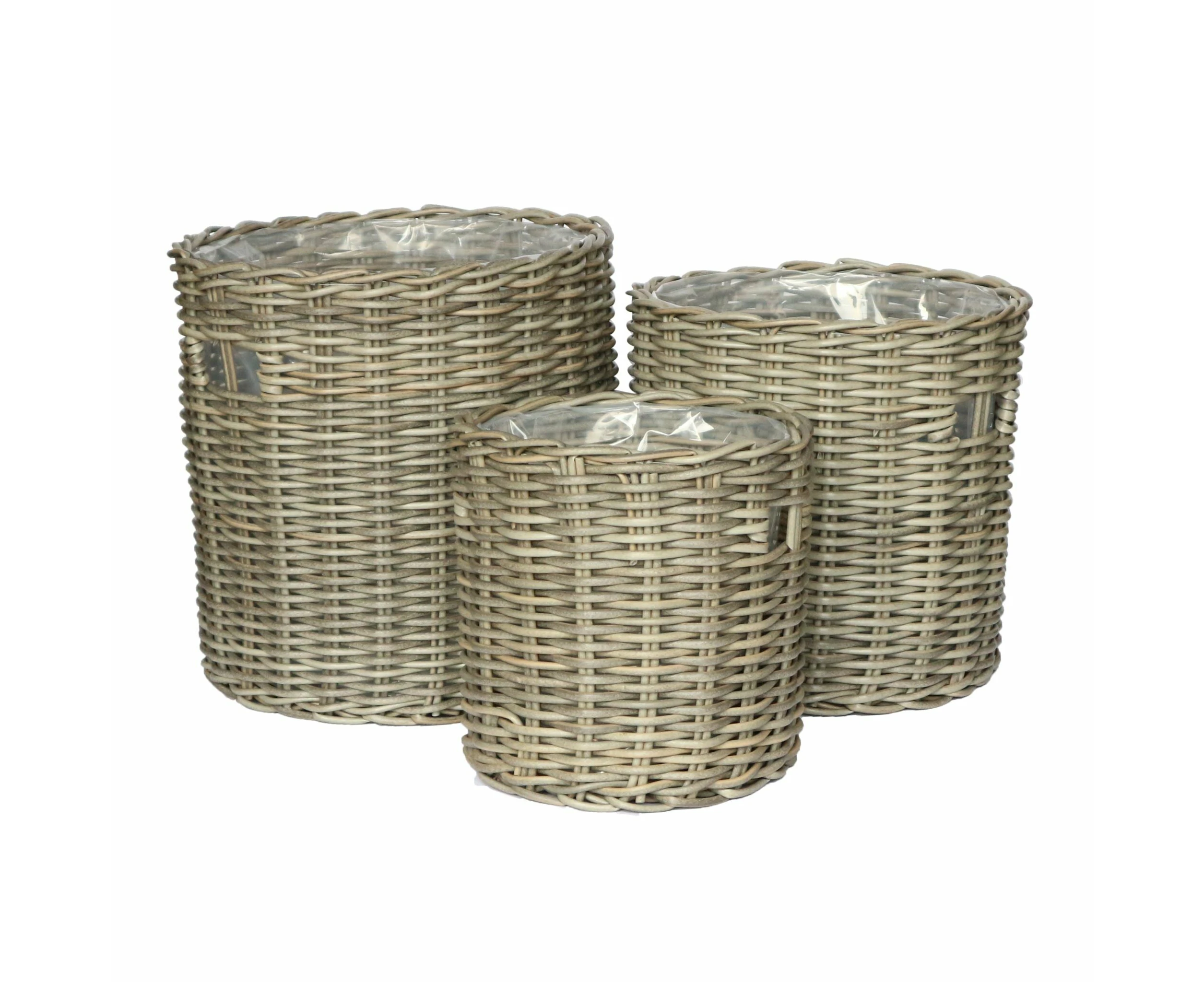 SAINTE 3 Piece Set Poly Rattan Wicker Planter Basket - Brown Grey