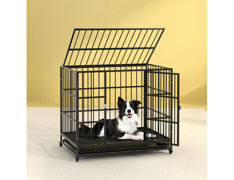 i.Pet Dog Cage Crate Large Puppy Cat Anti-Bite Pet Kennel Wheels w/Tray Metal