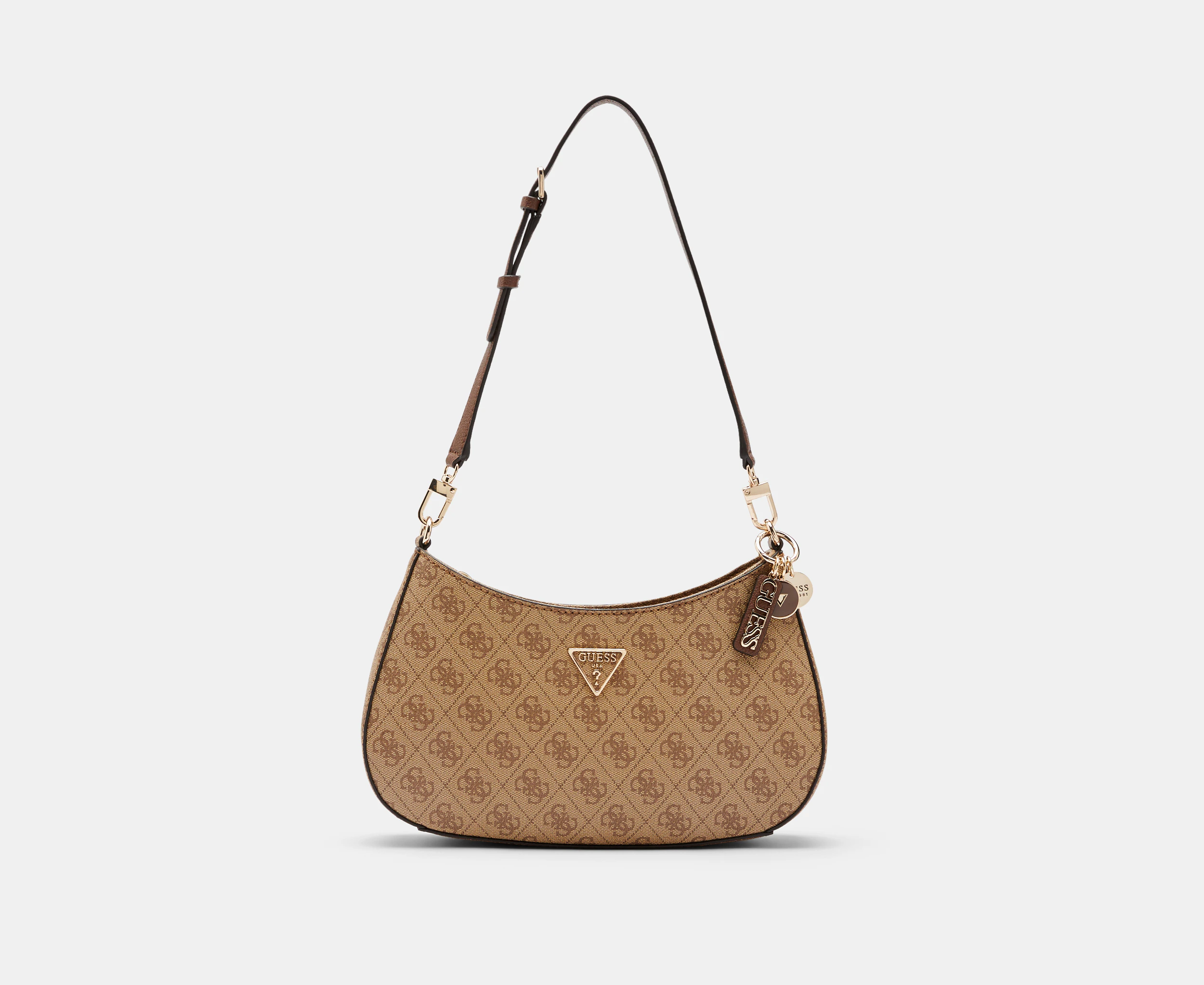 GUESS Noelle Top Zip Shoulder Bag - Latte Logo/Brown