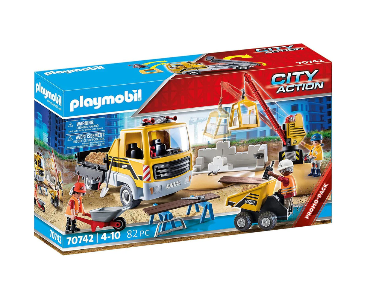 Playmobil Construction Site w/ Flatbed Kids/Childrens Play Fun Toy Playset 4+