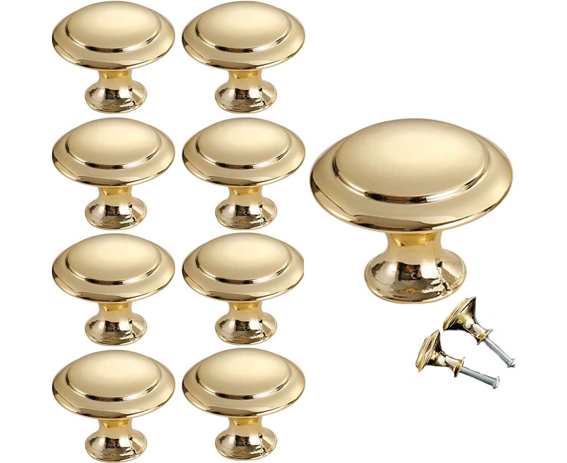 Hardware 10 Pack 1-3/16 inch (30mm) Kitchen Round Cabinet Drawer Pulls Brushed Nickel Door Modern Zinc Cabinets Handles Knobs for Dresser Medium Gold