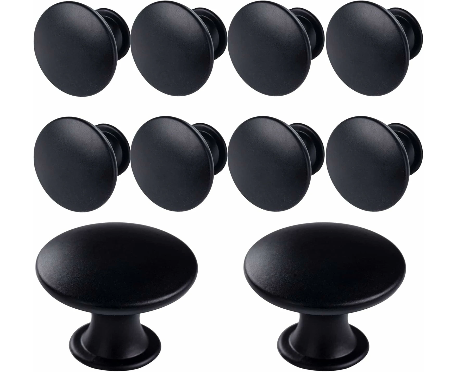 10pcs Classic Aluminum Cabinet Knob, Black, 30mm Diameter, 21mm Height, 11 Pack Screws