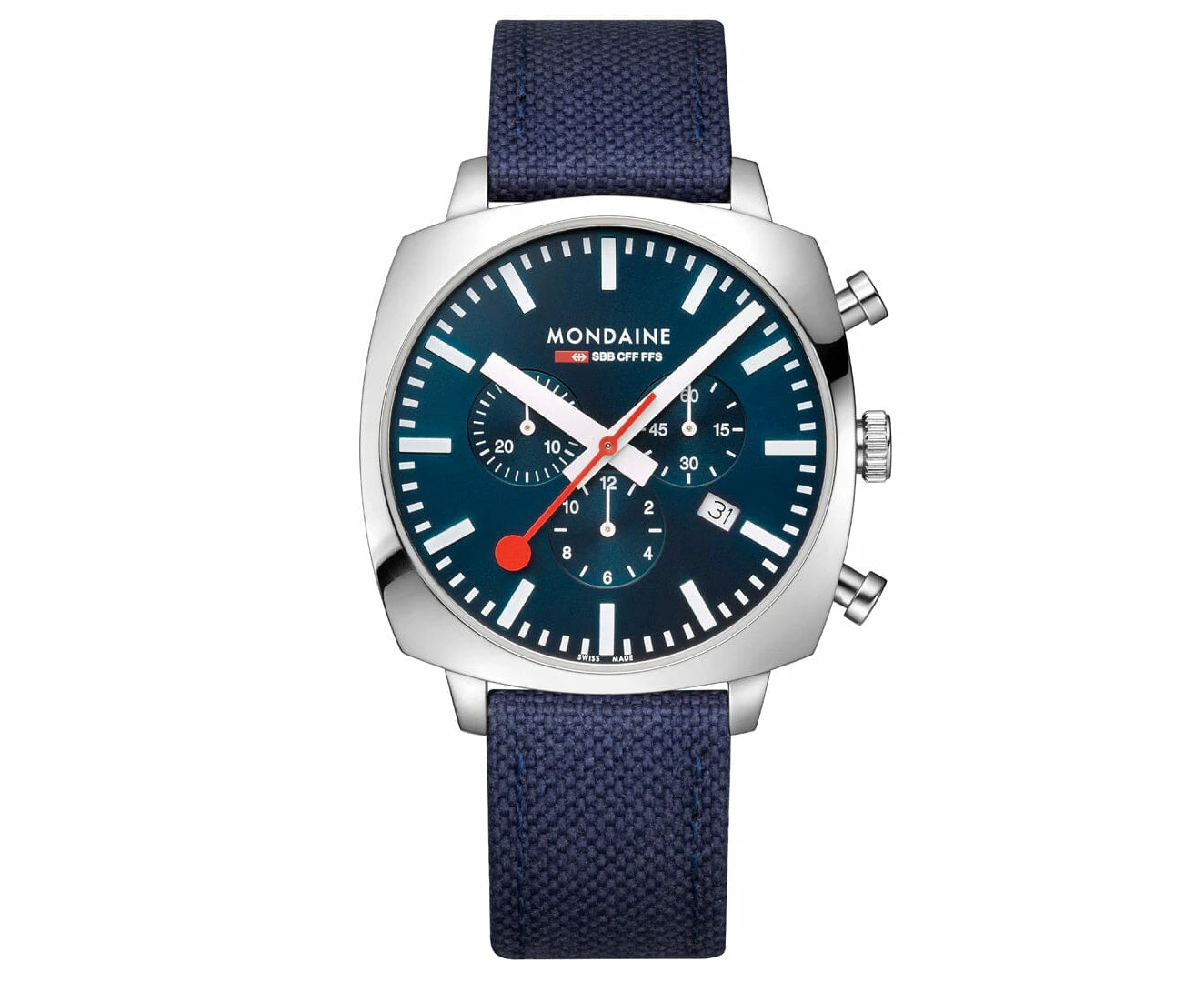 Mondaine Official Swiss Railways Grand Cushion 41mm Deep Ocean Blue Watch Set