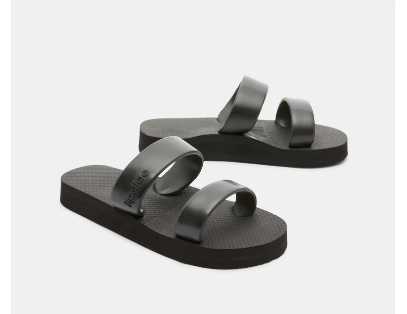 FlipSlide Women's Arch Support Flip Flop Slides - Black