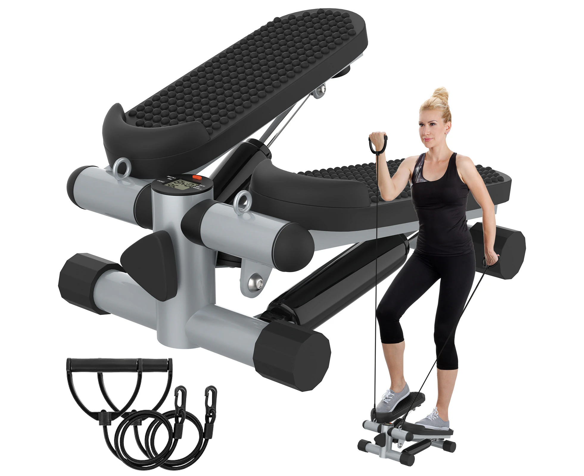 Advwin Mini Stepper Exercise Machine with LED Display and Elastic Rope