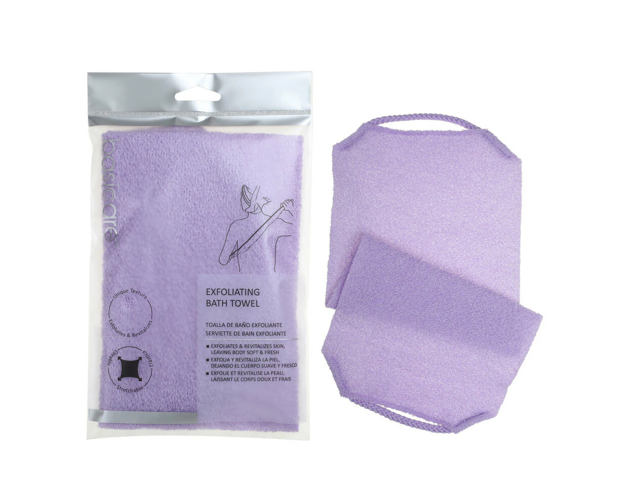 Basicare Exfoliating Bath Towel Unique Texture Stretchable Elastic Purple