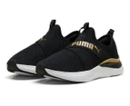 Puma Women's Softride Harmony Slip On Runners - Black/White/Gold