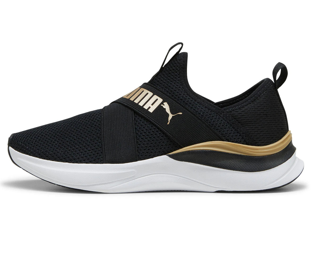 Puma Women's Softride Harmony Slip On Runners - Black/White/Gold