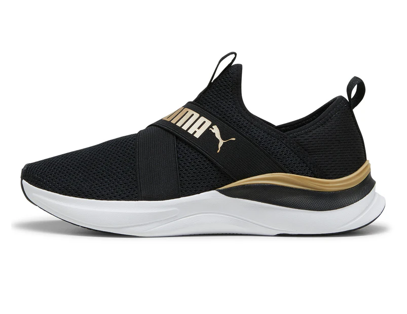 Puma Women's Softride Harmony Slip On Runners - Black/White/Gold